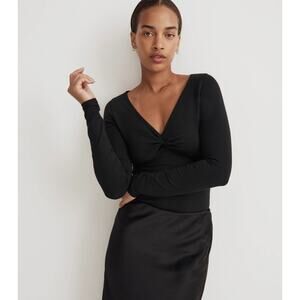 NWT Madewell Twist-Front Long-Sleeve Tee In Black Size XS
